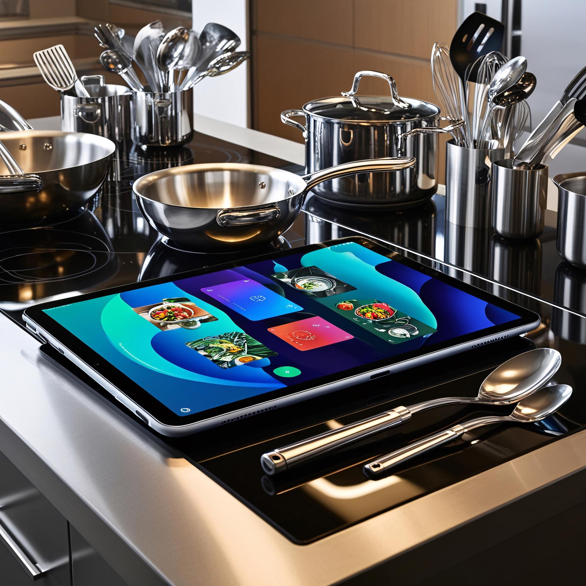 Mesa de trabajo con dispositivos y recetas digitales